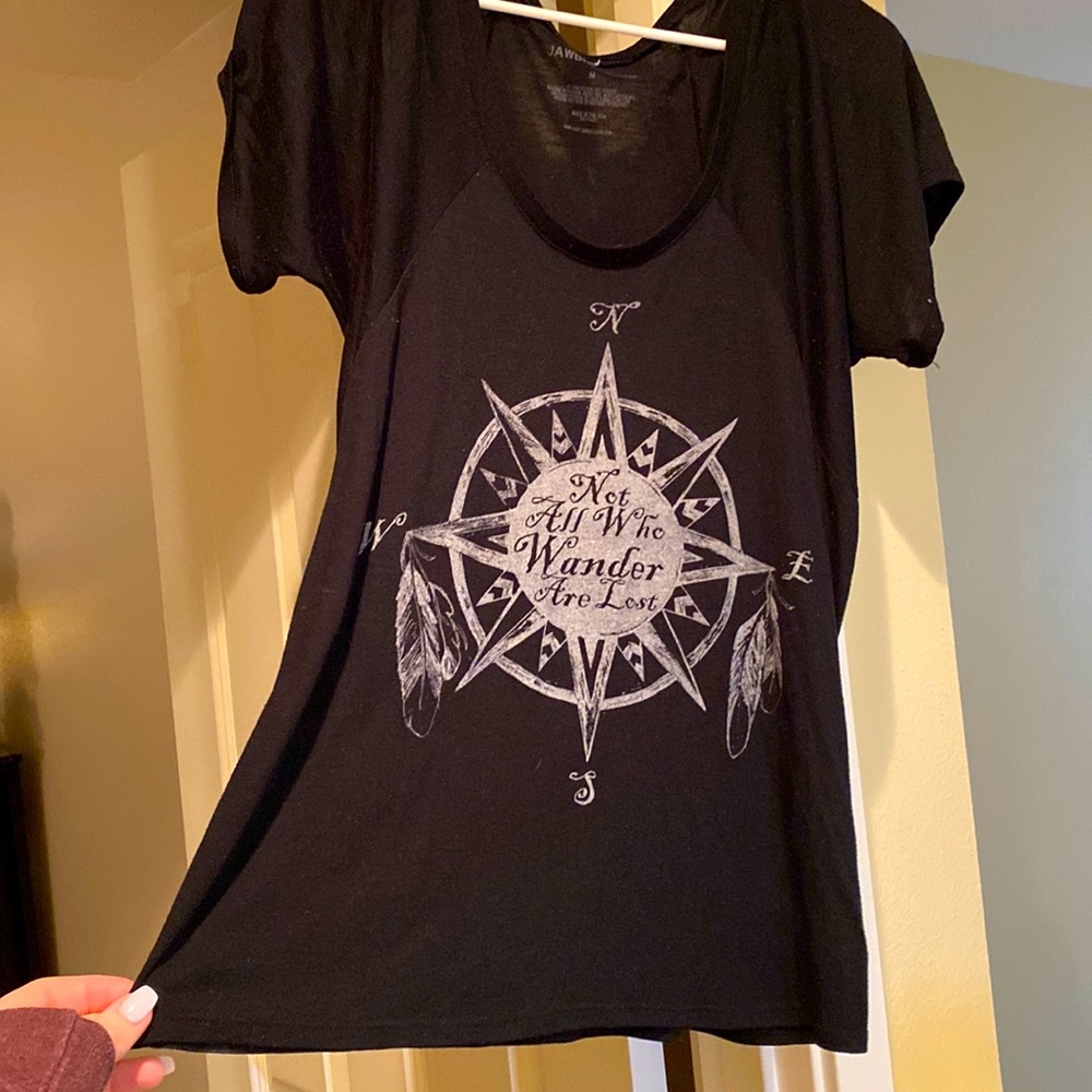 Black compass T-shirt: not all who wander are lost